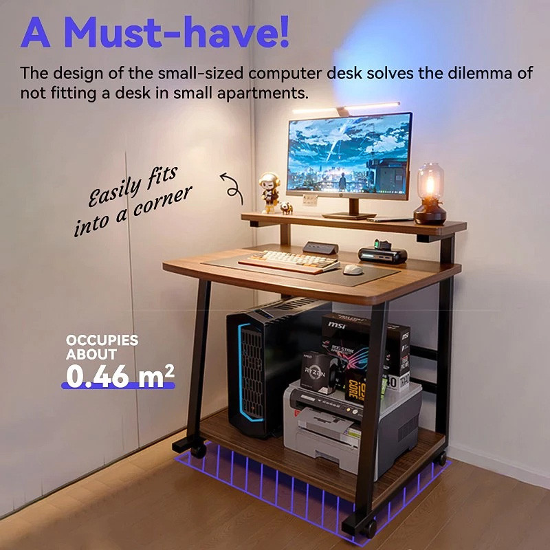 Double layered desktop computer desk Bedroom small desk Movable office ...