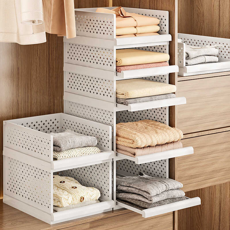 Drawer-Type Clothes Foldable Pull-Out Wardrobe Partition Basket Layered ...
