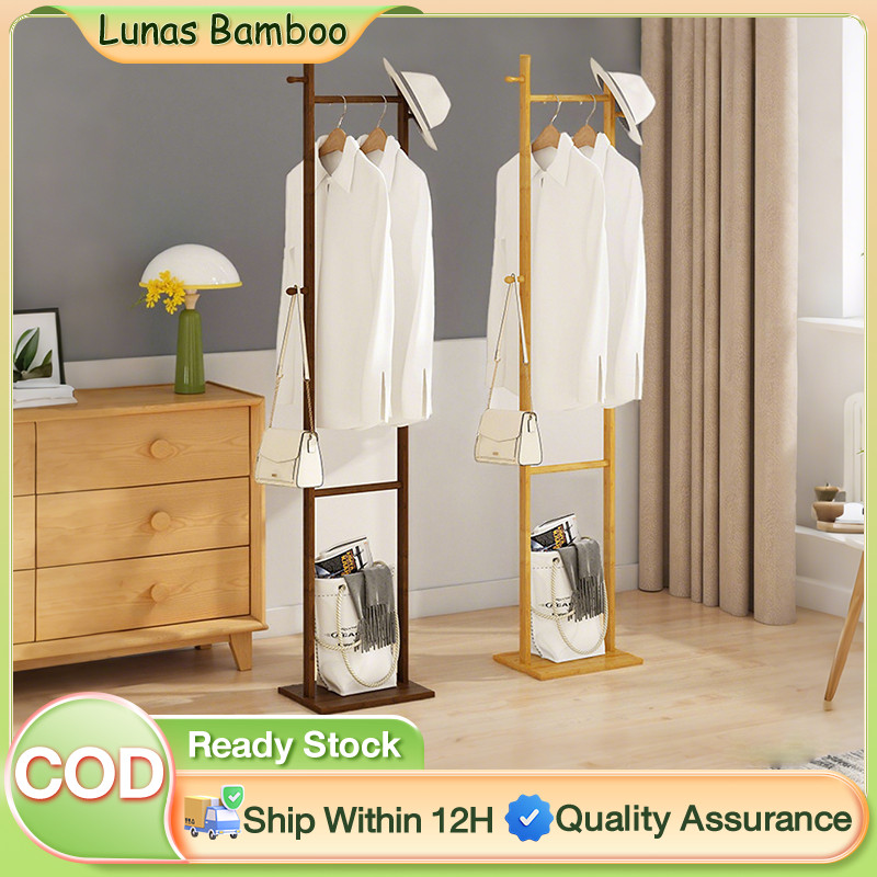 Lunas Bag Rack Clothes Rack Bamboo H-Shaped Clothes Rack Stand Shelves ...
