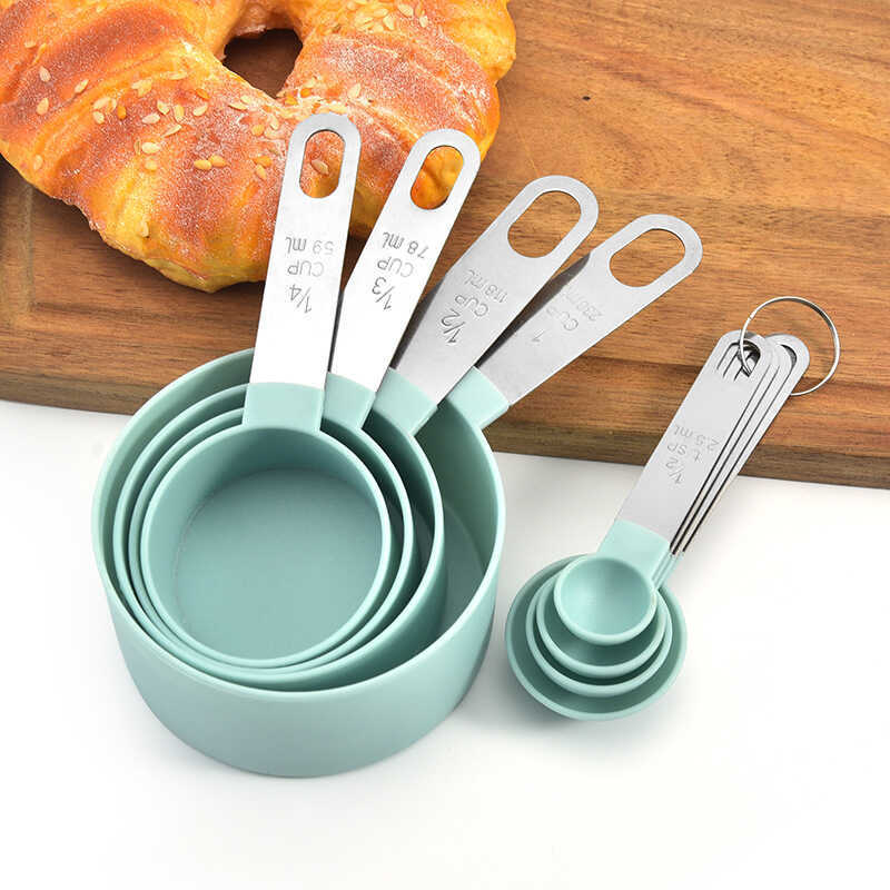 Plastic Measuring Spoon Set Stainless Steel Handle Measuring Cup ...
