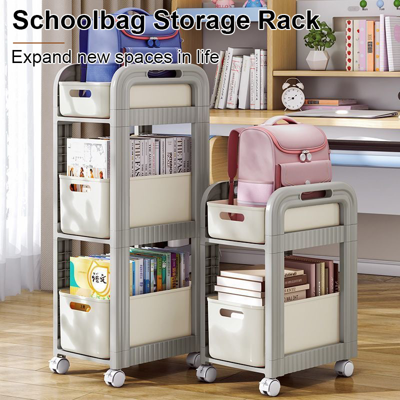 Storage Shelf Moving Rack Study & Office Bookshelf with Wheel Multi ...