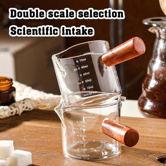 Double Spout Glass Measuring Cup - Wooden Handle Professional Pourer ...