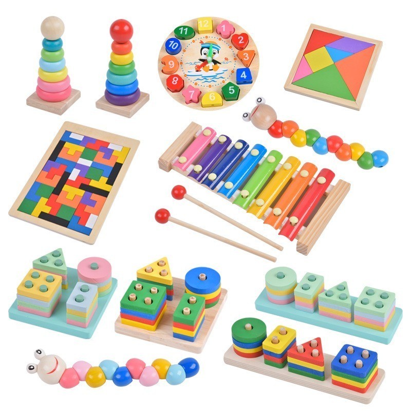 Montessori Wooden Blocks 6-in-1 Set Fine Motor Skills Educational Toy ...