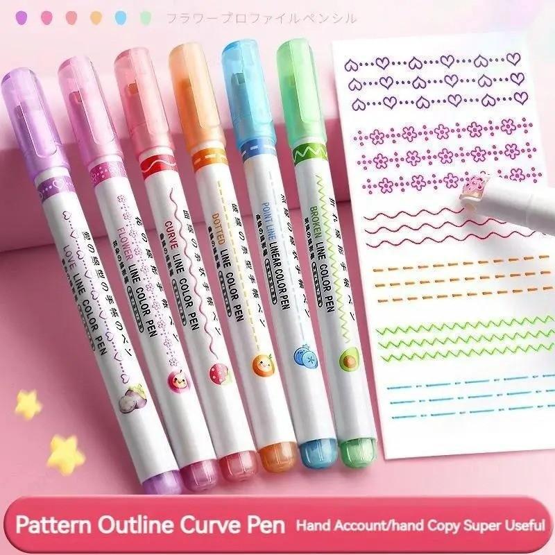 6Pcs/Set Curve Pen Flower-shaped Outline Pen Line Shaped Highlighter ...