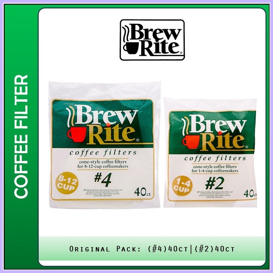 BREW RITE Disposable Coffee Filters Cone Style #2 (1-4 cups) #4 (8-12  cups) 40s Paper Filter | Shopee Philippines