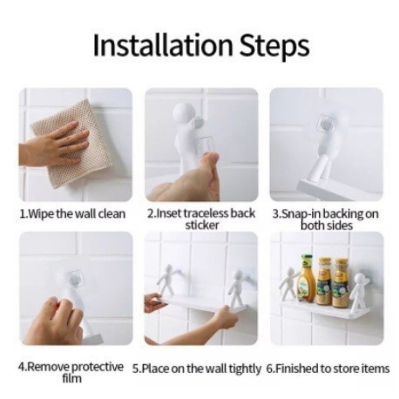 Wall Hanging Bathroom Human Hook Rack Floating Wall Ledge Plastic ...