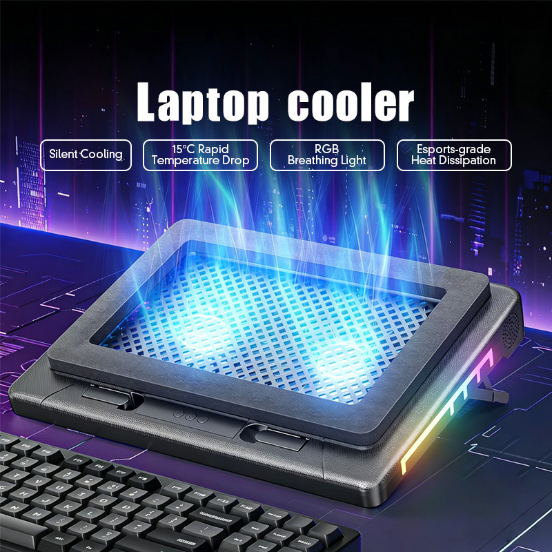 YOOGOO Laptop Cooler Pad RGB Dual Fans with Adjustable Height Stand for ...