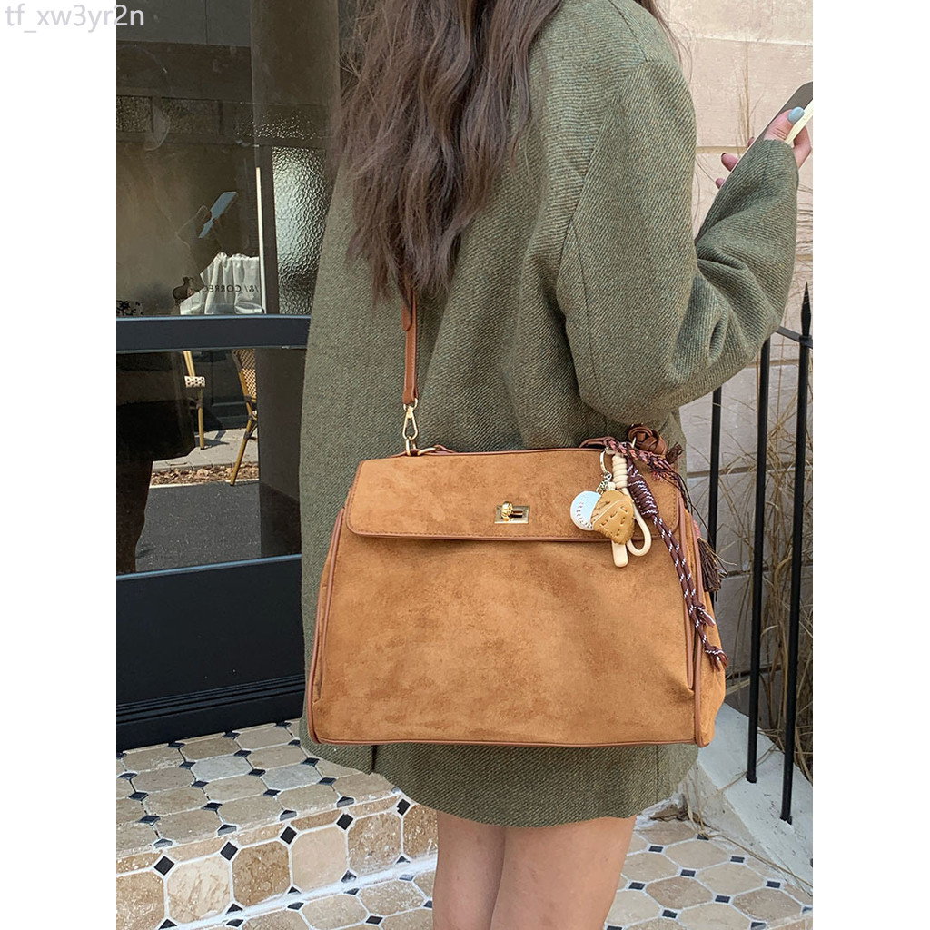 promo ready Korean Retro Frosted Suede Tote Bag Large Capacity Commuter ...