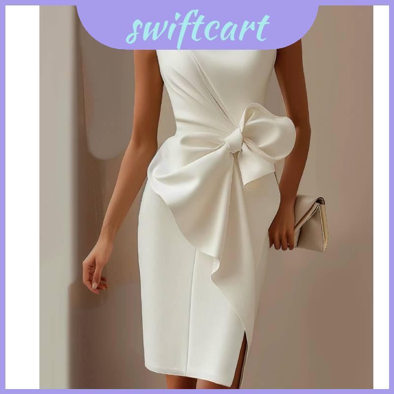 boho casual wedding dress ZAPAKA Women Deep V-neck Simple Boho Wedding Dress with Slit A Line Bridal Dress, Ivory / US4