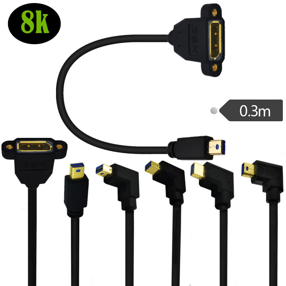 8K Gold-Plated Mini DisplayPort Male Elbow toDP Female with Ear Fixing ...