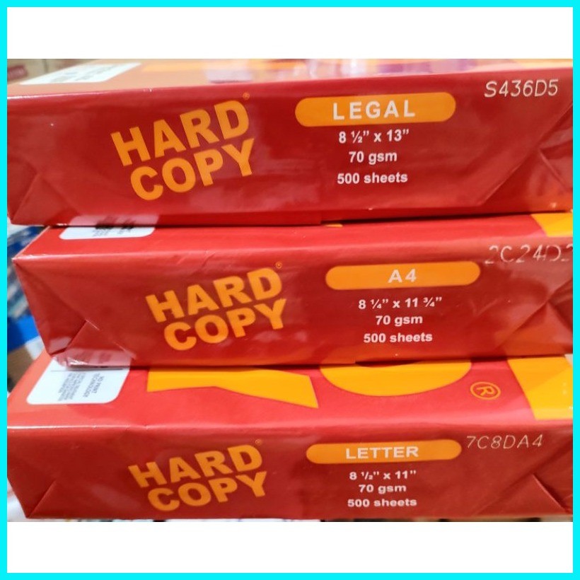 Hard Copy Bond Paper Substance 20 70gsm short / A4 / Long by Ream ( 500 ...