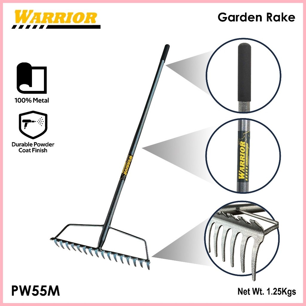 ALL METAL Garden Rake 16 Tines for Gardening 50-Inch Heavy Duty ...