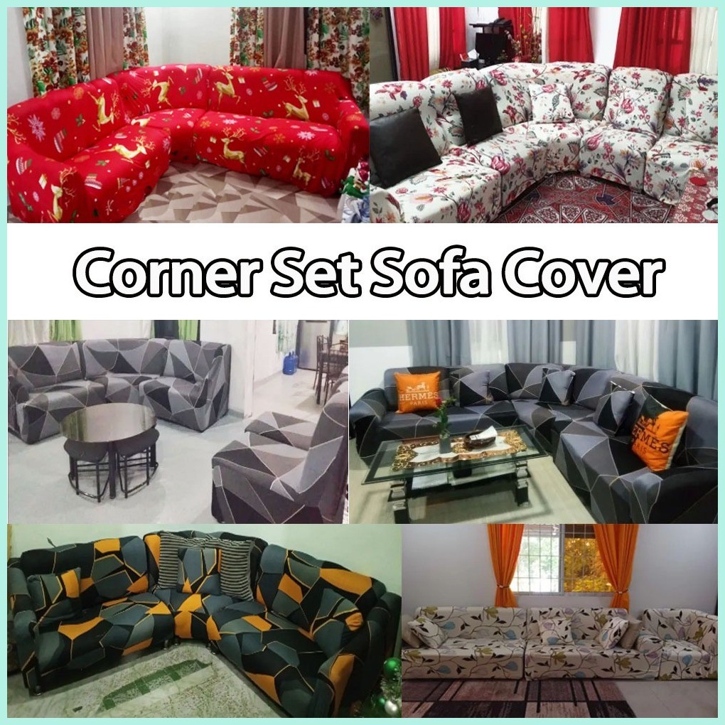 Corner Sofa Cover Set Stretchable Corner Sofa Seat Cover of 3 Pcs ...