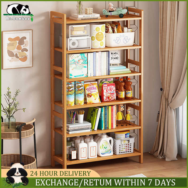 Mr.Bamboo Storage Bamboo Book Shelf 5/6 Layers Wooden Rack Organizer ...