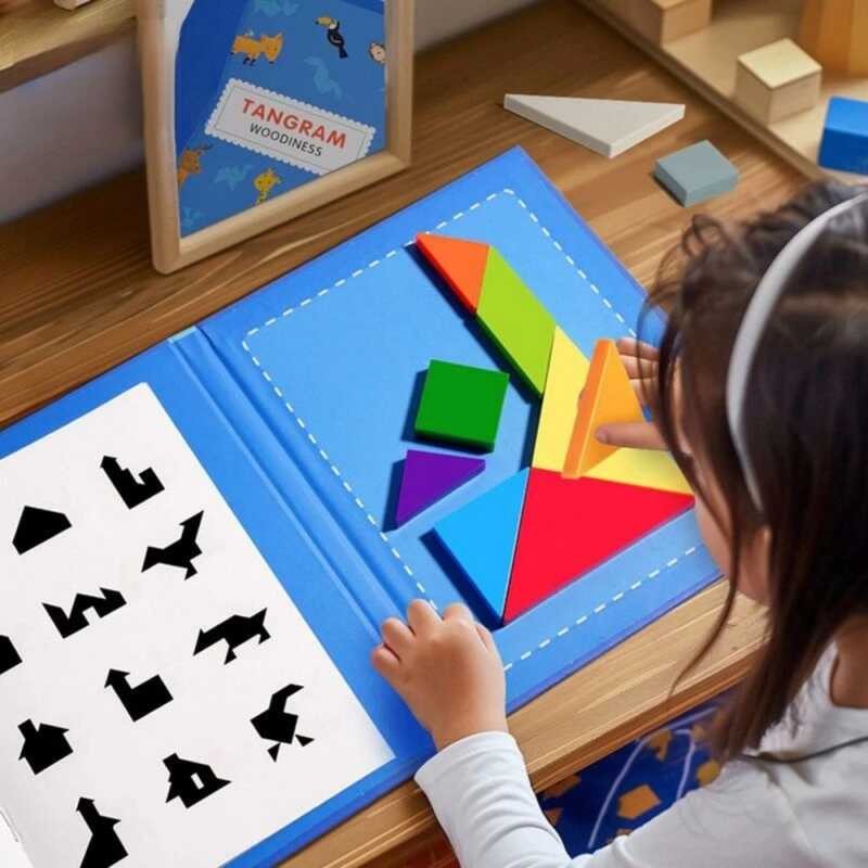 Educational 3D Magnetic Puzzle Geometric Shapes Tangram Jigsaw Hand ...