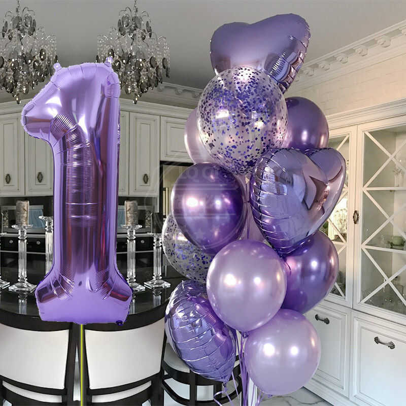12Pcs Boy Girl Balloons 40Inch Purple Number Baloon Rd Birthday Party ...