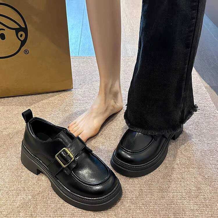 7 Black Small Leather Shoes Women Soft Bottom Height Increasing 2025 ...