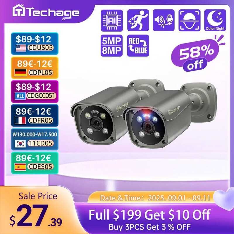 Xj Techage UHD 4K 8Mp 5Mp Security POE Camera Smart AI Human Detect ...