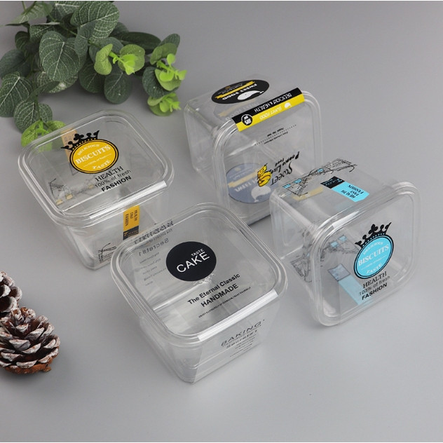50pcs Transparent Plastic Mousse Cup with Lid Square Food Container ...