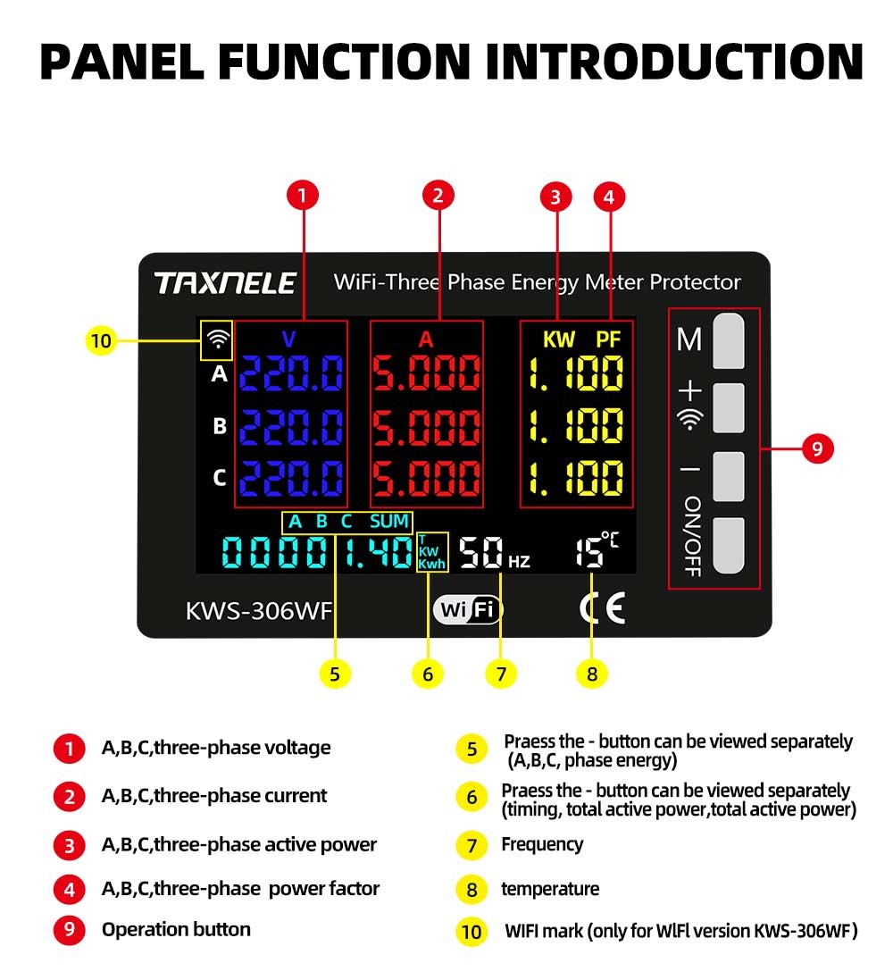 TUYA Wifi 3 Phase AC 85-290V 80A Power Energy Meter Monitor Voltage ...