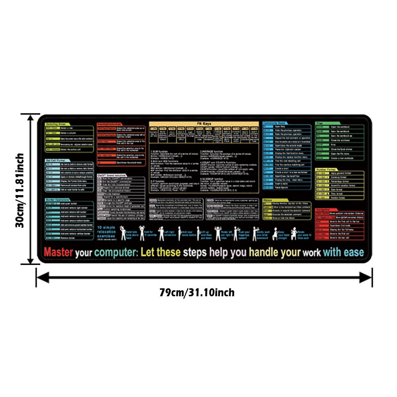 Giant Excel Shortcuts Mouse Pad & Desk Mat Quick Reference Keyboard ...