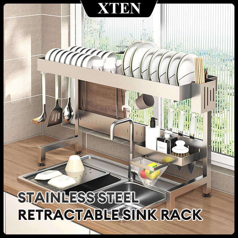 XTEN 304 Stainless Steel Drying Rack Ov The Sink Dish Drain Plates ...
