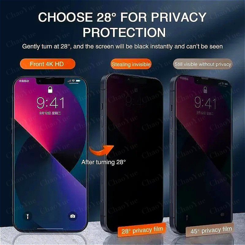 1-3Pcs Anti Spy Privacy Full Cover Screen Protector Tempered Glass ...