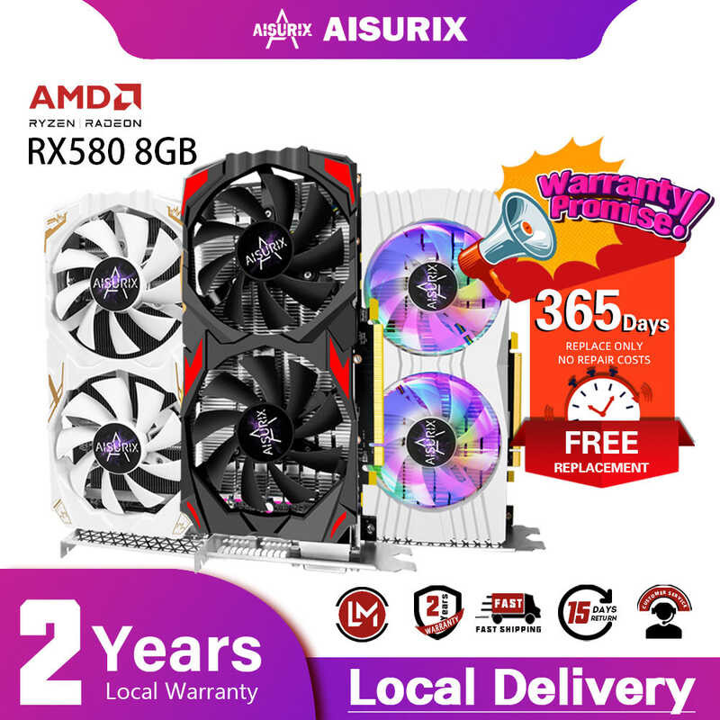 AISURIX RX 580 8Gb Graphics Computer GPU Radeon AMD Video Card For ...