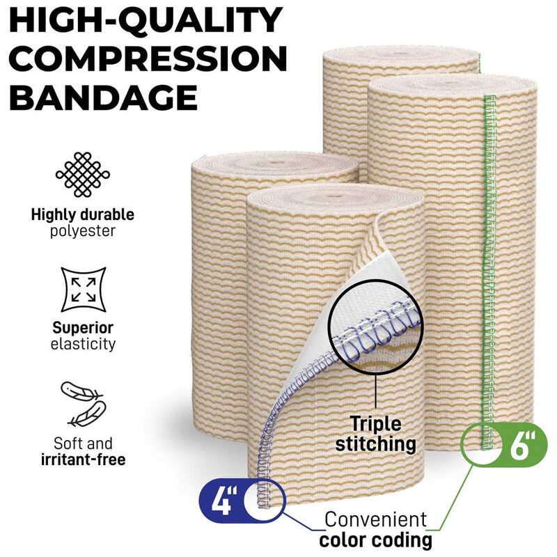 4-Roll Premium Elastic Wrap,Cotton Latex Free Compression Bandage Wrap ...