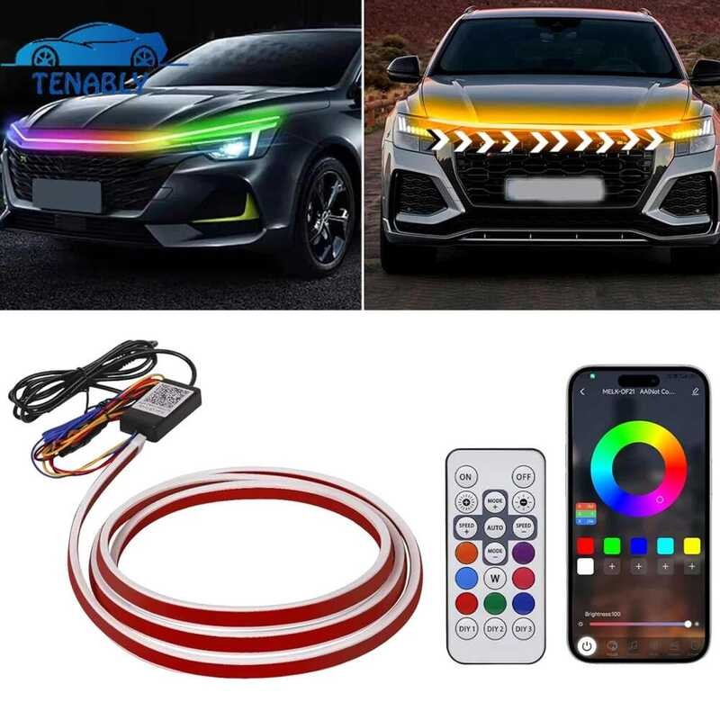 RGB Car Hood Strip Dynamic Neon DRL Scan Start Sequential LED Daytime ...