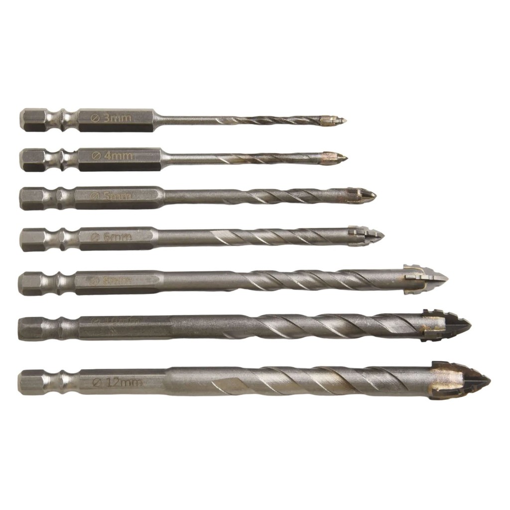 7pcs Eccentric Drill Four-Flute Glass Tile Punching Rock Slab Triangle ...
