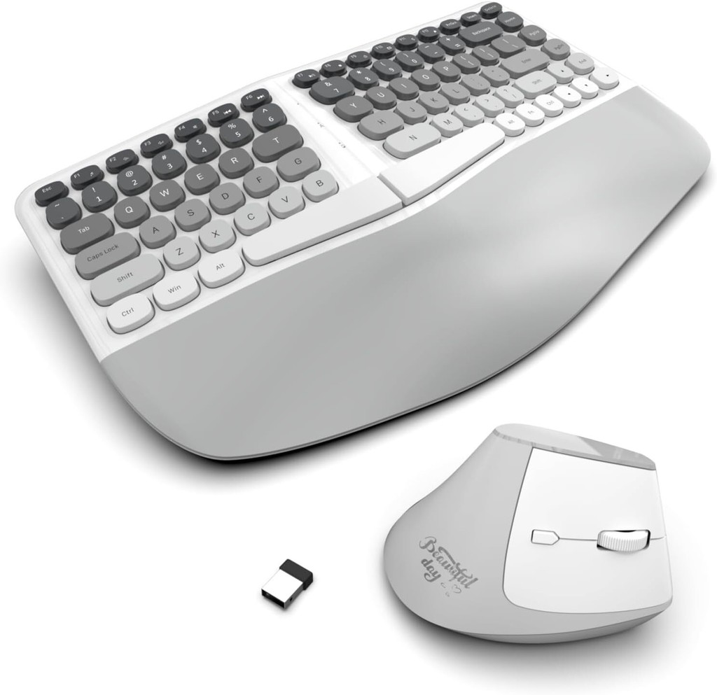 Jomaa & Mofi Ergonomic and Mouse Creamy Wireless Keyboard Silent Mice ...