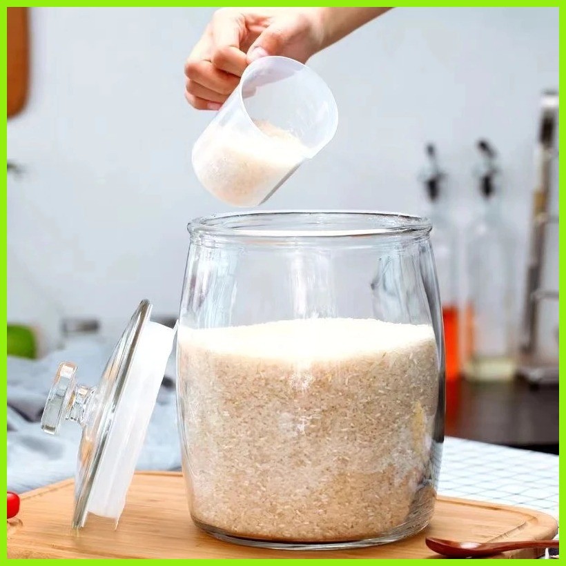 Glass Rice Dispenser 25kg 10 Kg 8Kg Large Glass Jar Container With Lid ...