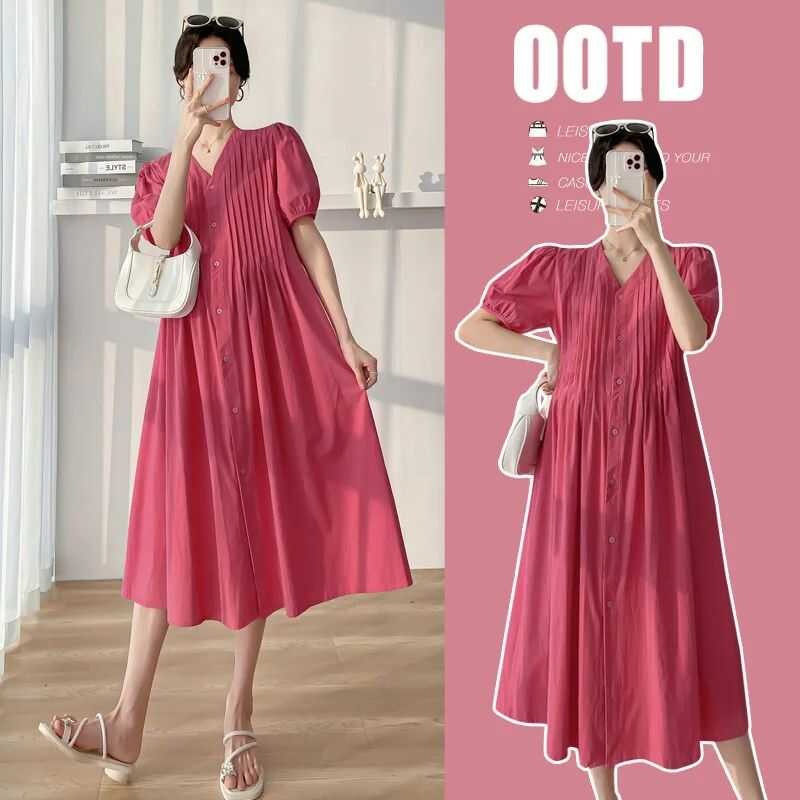 Maternity Summer New Style Dragon Fruit Color V-Neck Loose Slimming ...