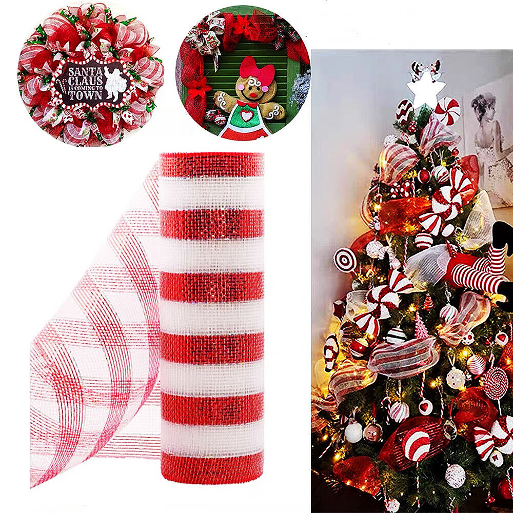 10Yards 26CM Christmas Tree Ribbon Roll Gold Silver Pink Christmas Bow ...