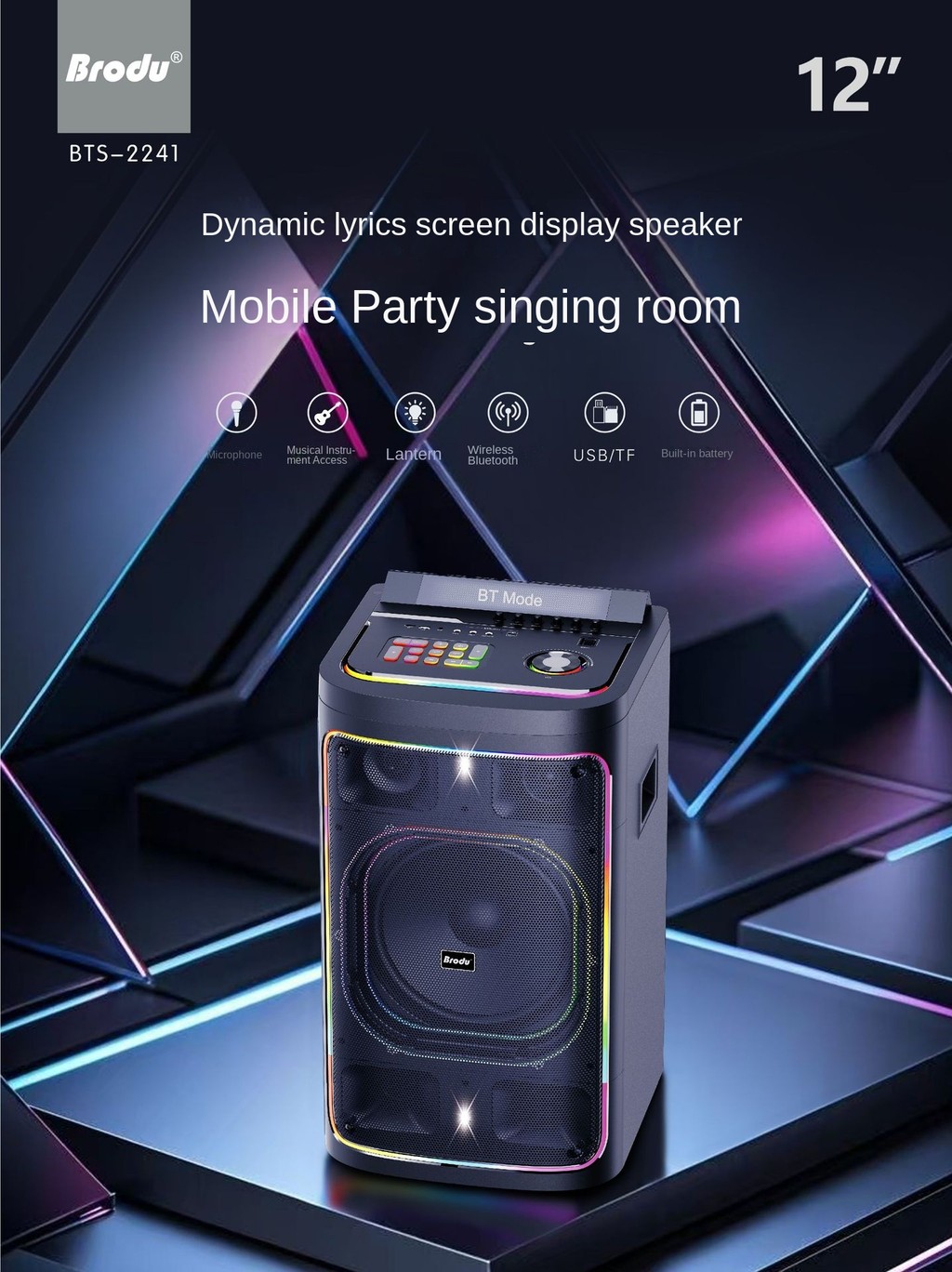 12-inch BTS-2241 Karaoke Machine with Dual Wireless Microphones and ...