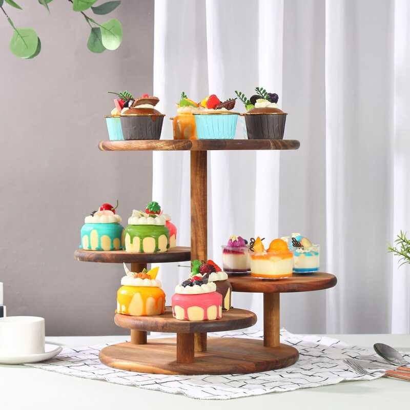 Wooden Multi-layer Cake Stand Round Dessert Tray Tiered Wedding Tea ...