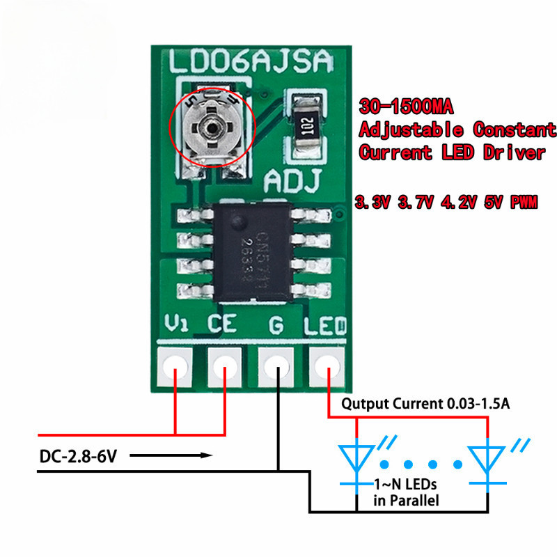 30-1500MA Adjustable Constant Current LED Driver DC 3.3V 3.7V 4.2V 5V ...