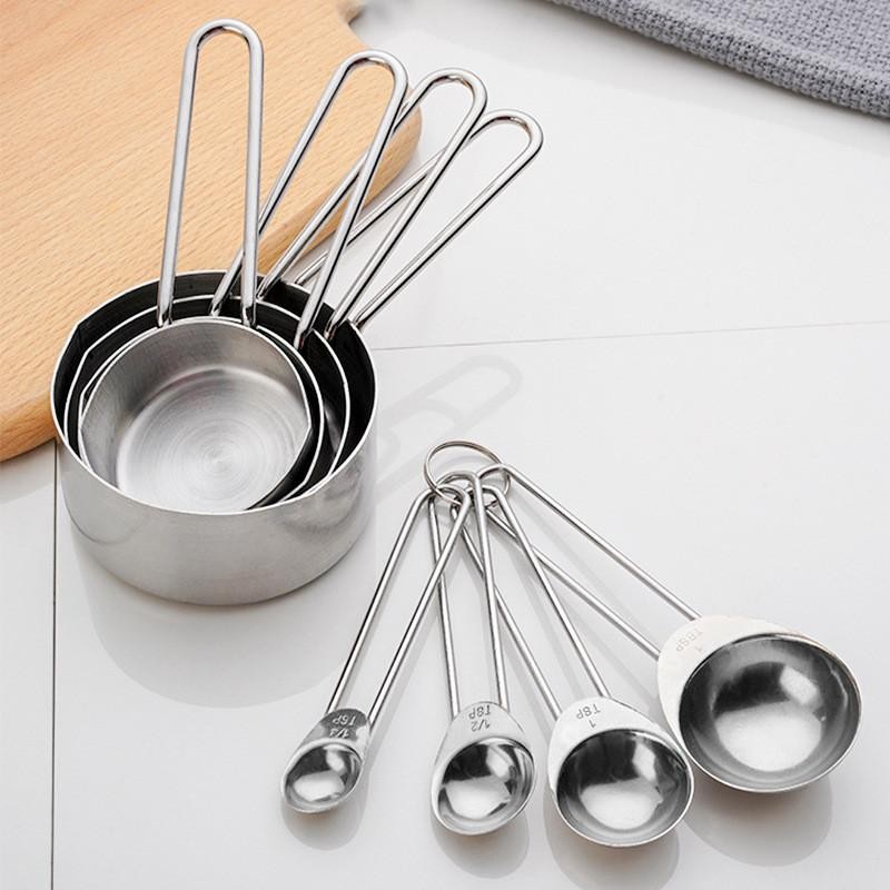 8PCS Set Stainless Steel Measuring Cups And Spoons Set Stackable ...
