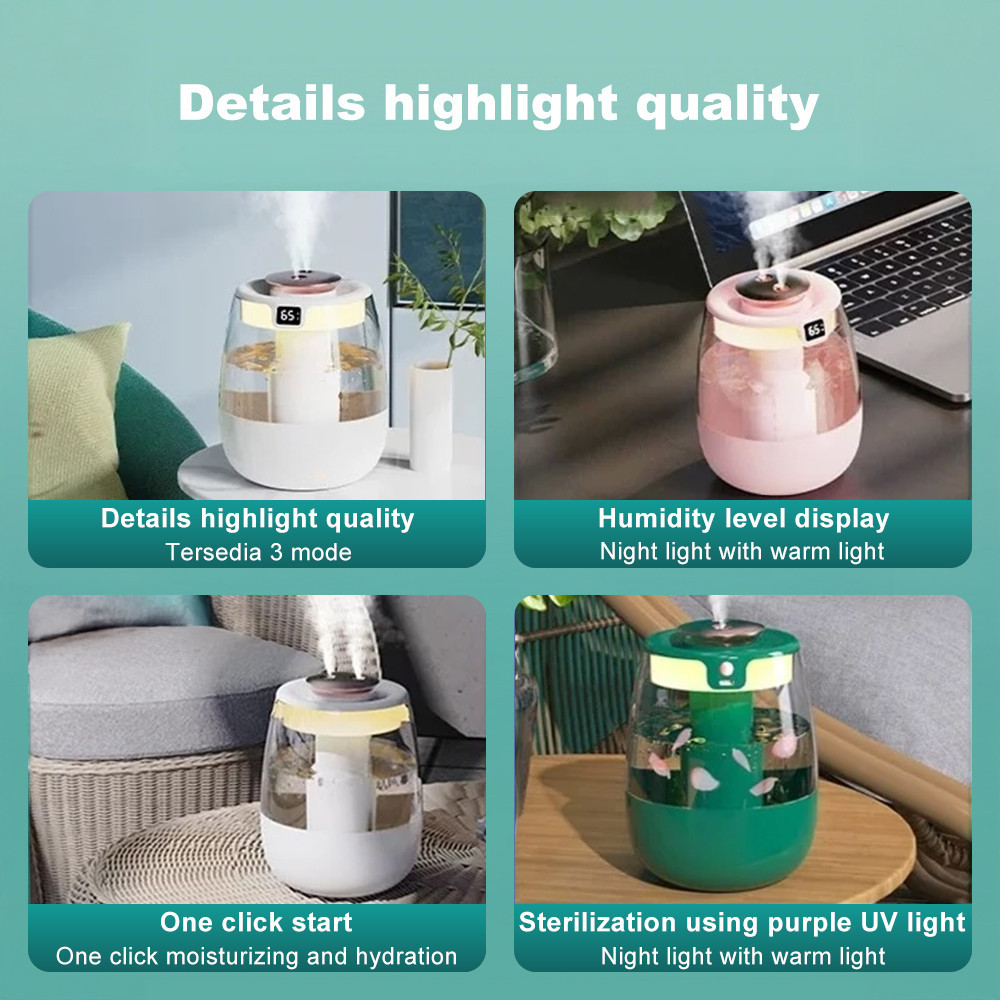 Dual nozzles Air Humidifier Digital Display With 2 LED Light Modes ...