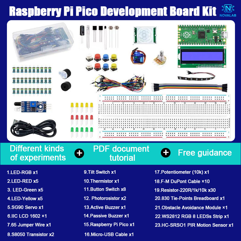 NovaLab Basic Starter Learning Kit for Raspberry Pi Pico with Tutorials ...