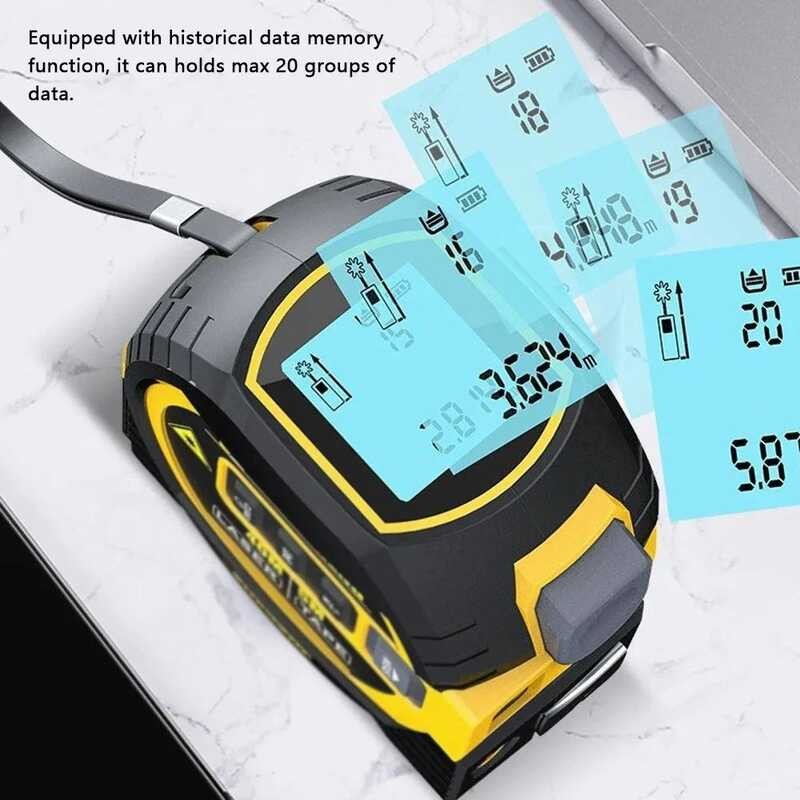 3 In 1 Laser Rangefinder 5M Tape Measure Ruler LCD Backlight Distance ...