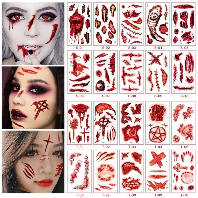 4PCS Halloween PartyTattoo Horror Makeup Fake Wounds Stitches Scars ...