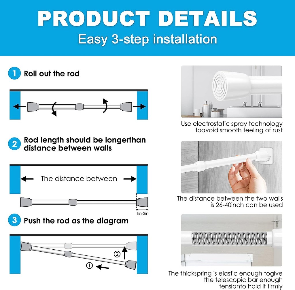 Punch-free Telescopic Rod Tension Rod Clothes Rod Shower Curtain Rod ...
