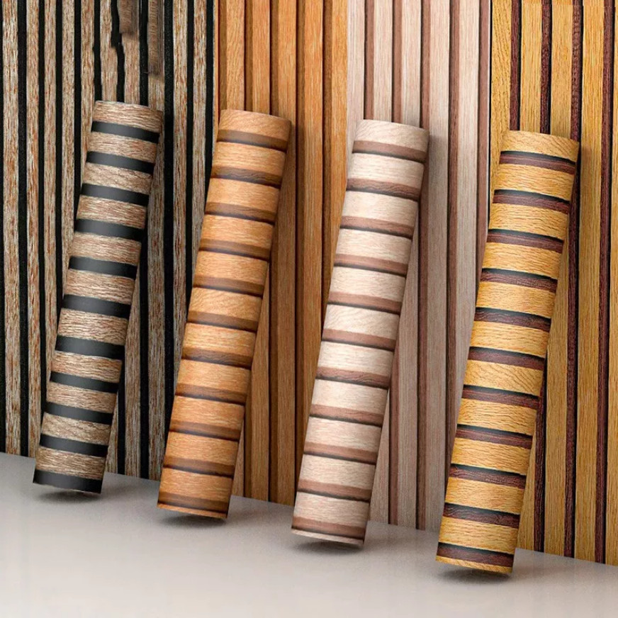 45cm*3m Stripe Wood Pattern Design Wallpapers PVC Waterproof Self ...