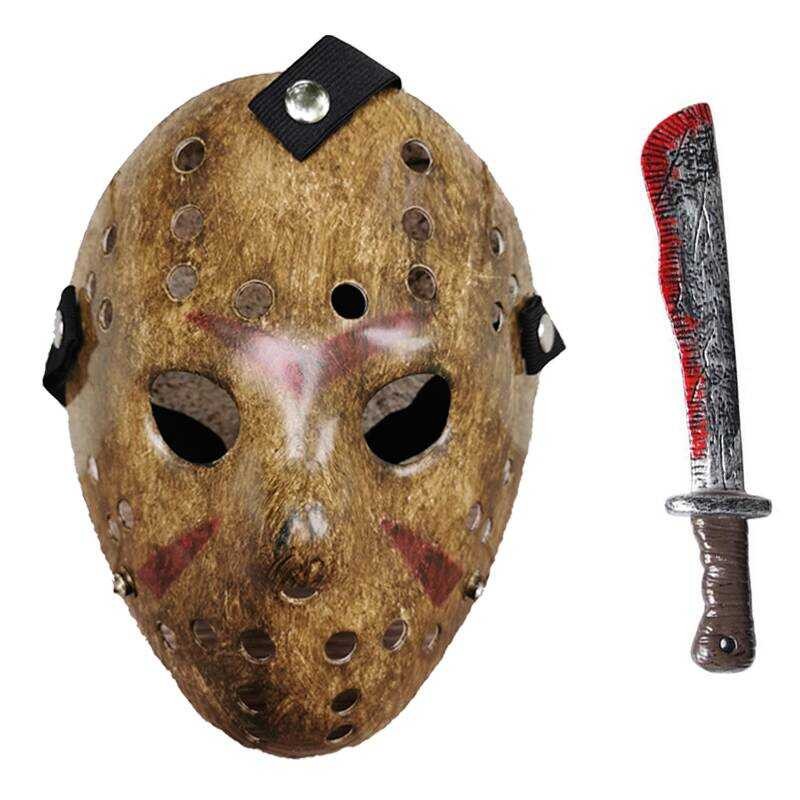 Halloween Party Adult Children Jason Mask with Blood Props Knife Jason ...