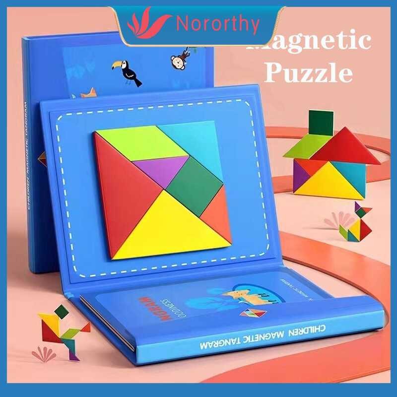 NORORTHY Ic Tangram 3D Geometric Shapes Puzzle Book Portable Wooden ...