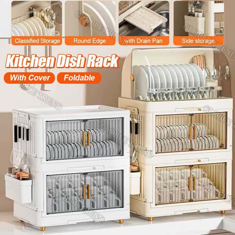 Plastic Cabinet Foldable Dish Drainer Drying Rack Aesthetic With Cover ...