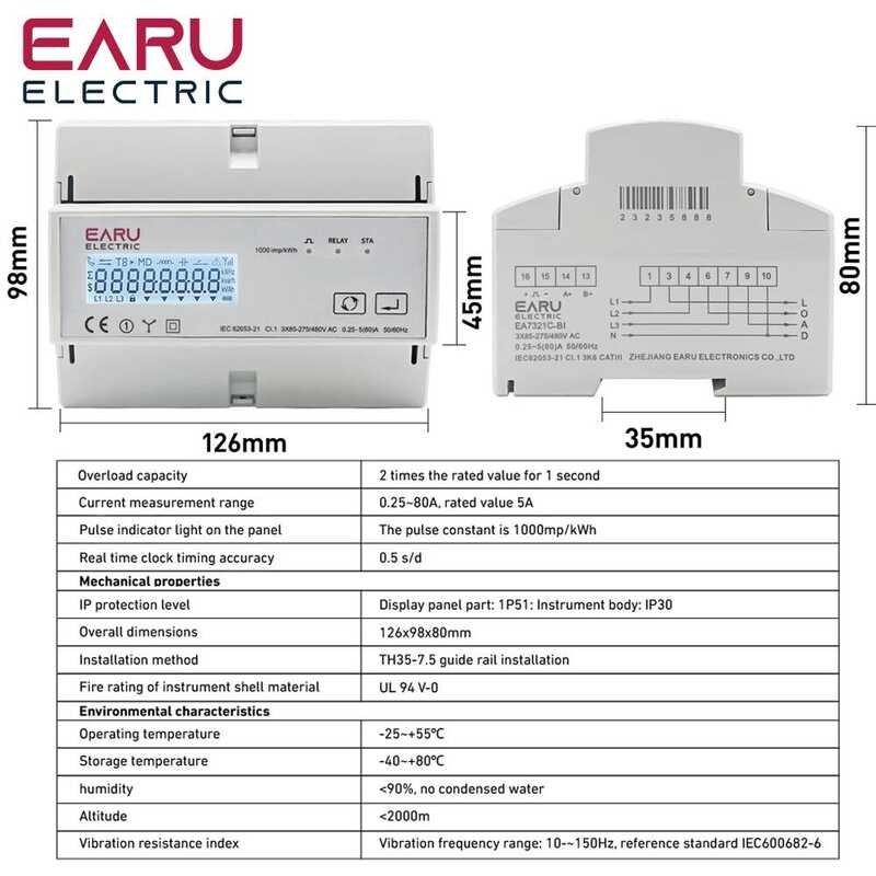 Wifi Tuya Zigbee Three Phase Two-Way Bidirectional Energy Kwh Meter ...