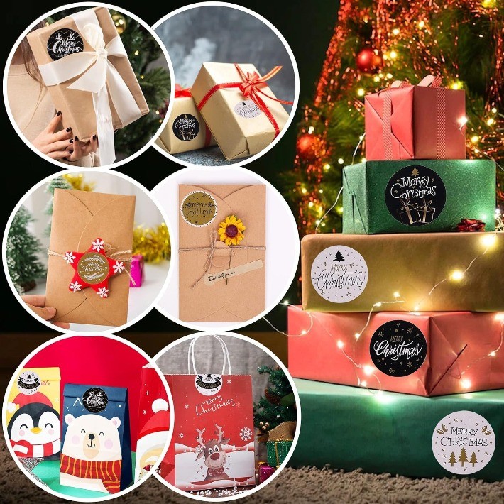 500pcs Merry Christmas Stickers - Round Gift Tags for Baking Packages ...